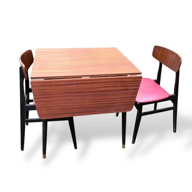 Mid-Century Modern Atomic Style Teak Drop-Leaf Dining Table with Chairs, 1960s, Set of 3 For Sale - Image 6 of 9