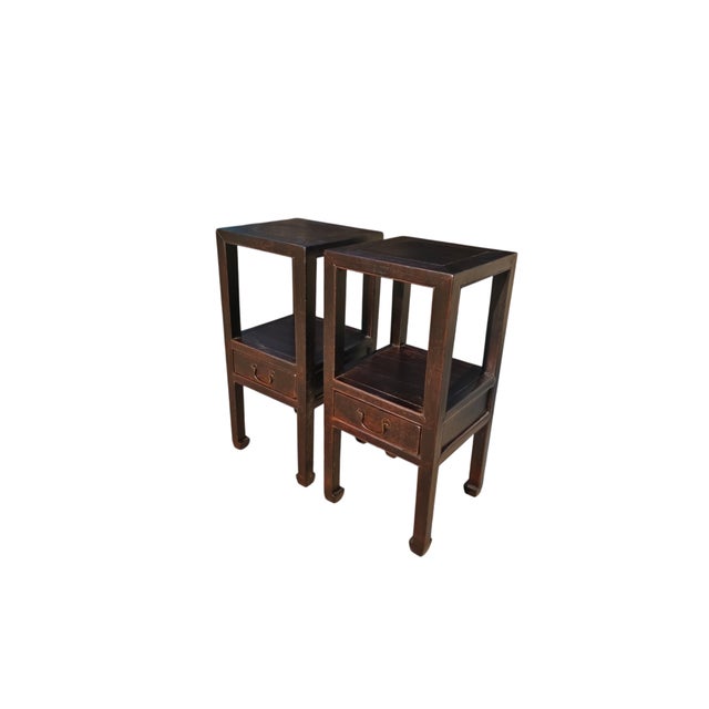 Asian Antique Pair of Antique Open-Shelf Accent Tables For Sale - Image 3 of 7
