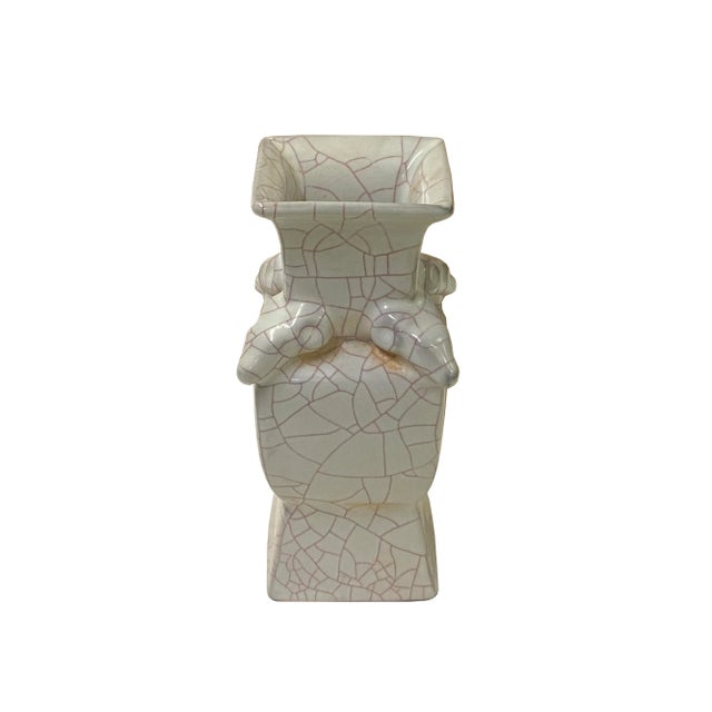 This handmade ceramic pottery vase is a sample of a rare and valuable piece of Chinese Guan Ware art. It is made of clay...