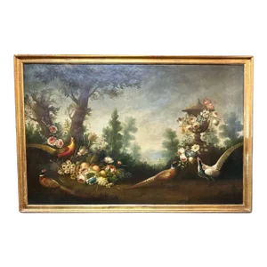 19th Century Italian School Oil on Canvas Painting of Birds