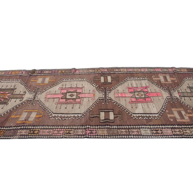 Mid-Century Modern Vintage Turkish Kars Wool Kilim Rug For Sale - Image 3 of 6