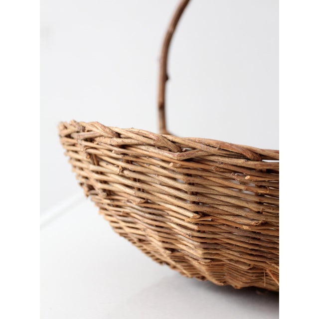 Antique Willow Gathering Basket With Branch Handle For Sale - Image 10 of 14
