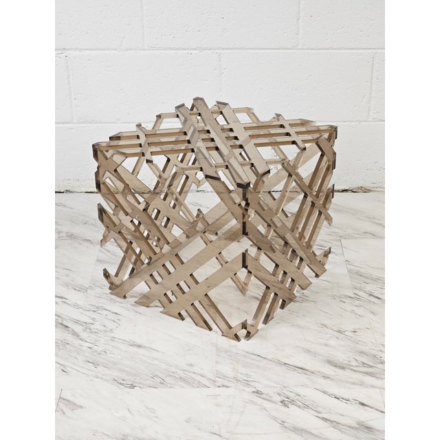 Mid-Century Modern Mid 20th Century Smoke Grey Lucite Lattice Worked Cube Ottoman or Accent Table For Sale - Image 3 of 6
