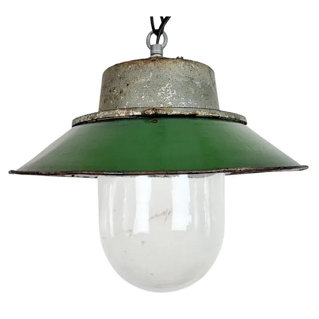 Green Enamel and Cast Iron Industrial Pendant Light, 1960s For Sale - Image 17 of 17