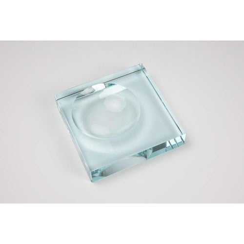 Glass ashtray made from a thick sheet of glass and wheel-ground. Comes with its original box. Manufactured by fontana...