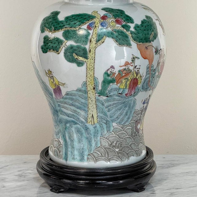 Pair Antique Chinese Porcelain Lidded Urns With Wood Bases For Sale In Dallas - Image 6 of 12