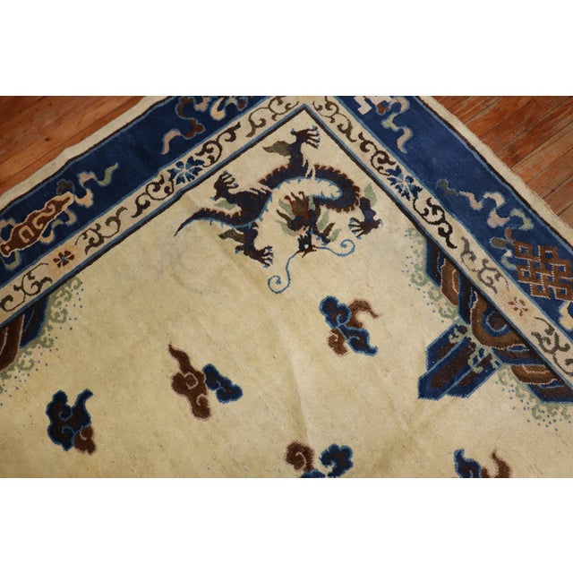 Zabihi Collection Ivory Antique Chinese Dragon Rug - 7'3" x 9'7" For Sale - Image 10 of 12