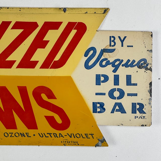 Vintage Double Sided Department Store Sign Advertising Sterilized Pillows by Vogue Pil-O-Bar For Sale In New York - Image 6 of 7
