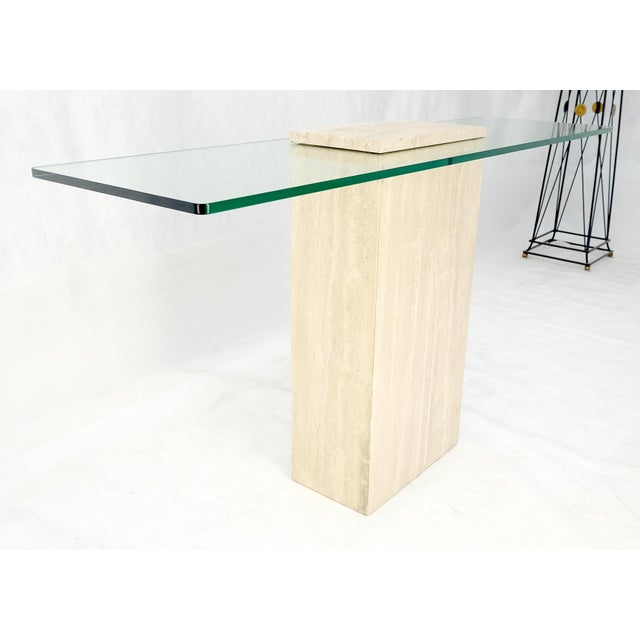 Rectangle Travertine Stone Base Glass Top Italian Console Sofa Table MINT!