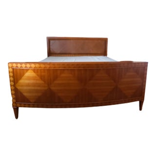 Late 20th Century J. D. Young Leather and Wood Parquetry Inlay Bed For Sale