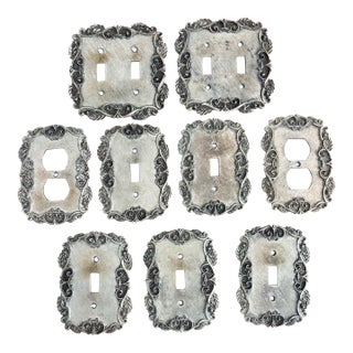 Vintage Regency-Style Metal Light Switch Plates With Floral Scrollwork – Set of 9 For Sale