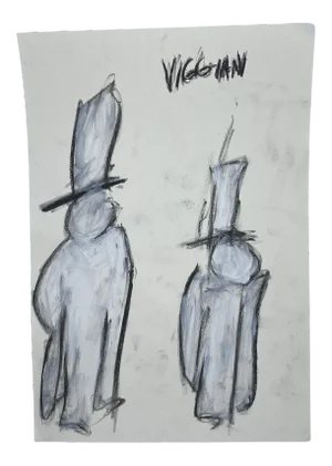 Late 20th Century Charcoal Figurative Drawing Signed Viggiani
