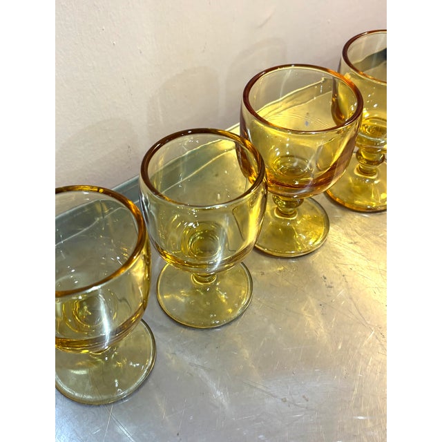 1960s thick hand-blown Murano-style yellow glass wine goblets; set of 4. Excellent condition.