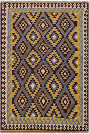 Abstract Boho Chic Kilim Hand-Woven Wool Rug -5′9″ × 7′7″