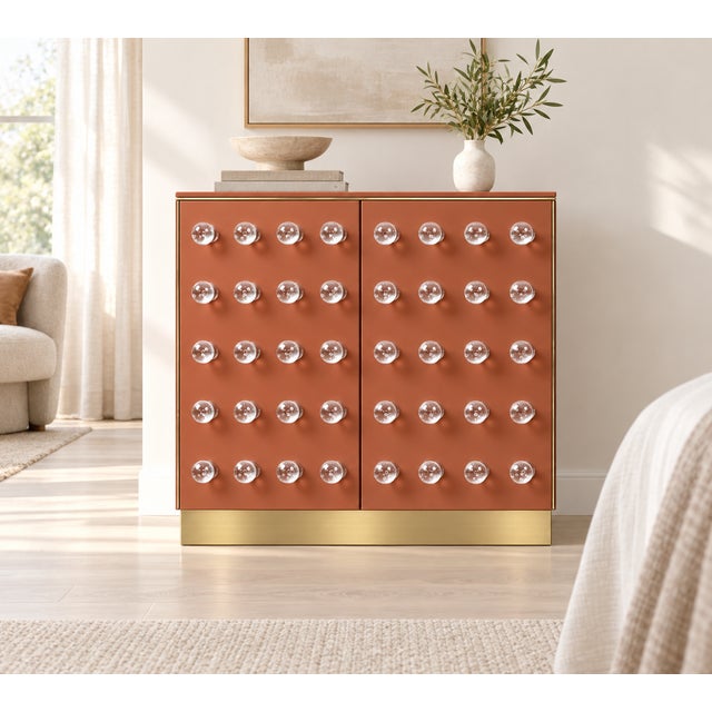 Terracotta Murano Glass 90-Sphere Cabinet with Low Brass Plinth from Justfurnituress SRL For Sale - Image 6 of 9