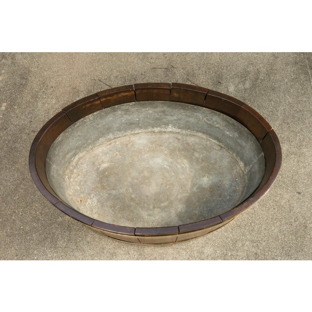 English 1870s Oval Oak Planter or Wine Cooler with Brass Braces and Liner For Sale - Image 10 of 12
