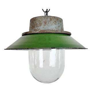 Industrial Green Enamel and Cast Iron Pendant Light, 1960s For Sale