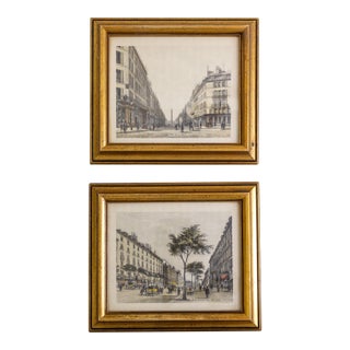 1940s Gold Framed Paris Prints of Rue De La Paix and Boulevard Des Italiens For Sale
