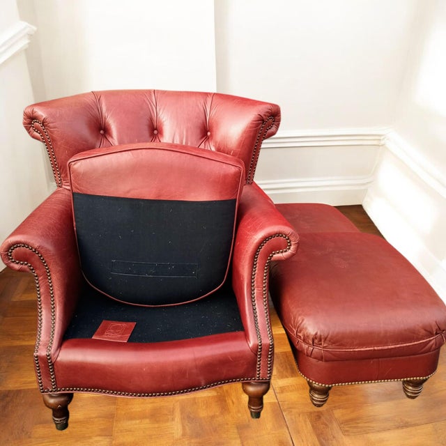 A Timeless Classic: The Vintage Chesterfield Genuine Leather Wingback Chair by Largo For Sale - Image 10 of 12