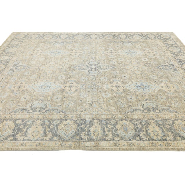 Modern Transitional Tabriz Style Hand-Knotted Wool & Silk Area Rug in Beige For Sale - Image 10 of 11