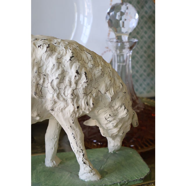 Vintage Hand-Painted English Country Grazing Sheep Sculpture on Green Plinth For Sale - Image 11 of 18