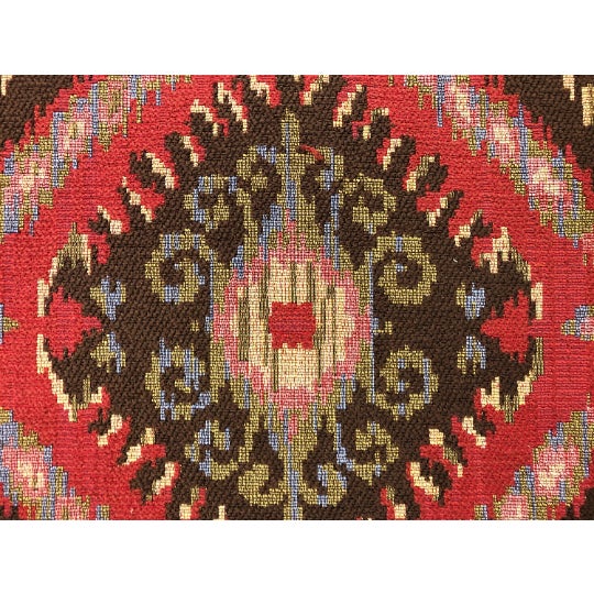 Rustic Designer Woven Southwestern Ethnic Tapestry Red Brown Olive Green Blue Ikat Upholstery Fabric For Sale - Image 3 of 3
