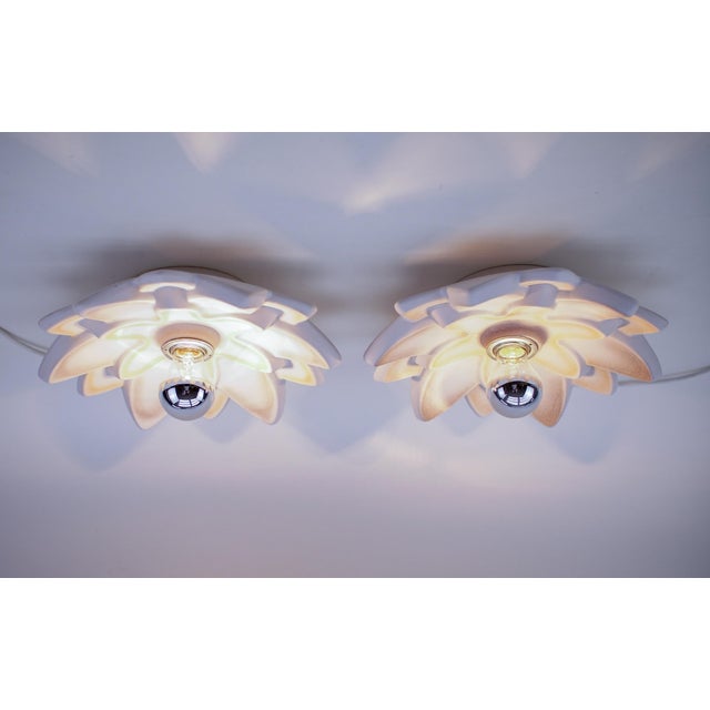 Space Age Ceramic Flower Wall or Ceiling Lamps, Germany, 1960s, Set of 2 For Sale - Image 6 of 15