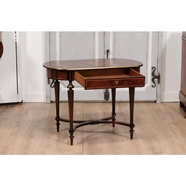 Italian 1890s Walnut, Mahogany and Brass Side Table with Floral Marquetry Décor For Sale - Image 10 of 12