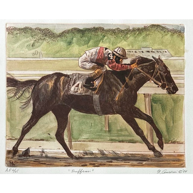 1980s Vintage 1984 Hand Colored Etching of Famous Race Horse “Ruffian” and Jockey For Sale - Image 5 of 8