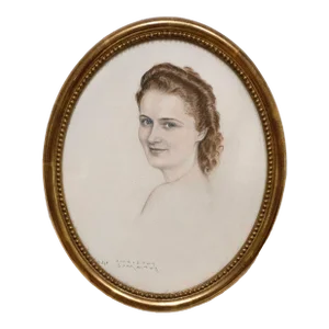 1940s "Portrait of Suzanne FL" Watercolor Painting by Christos Simatos, Framed
