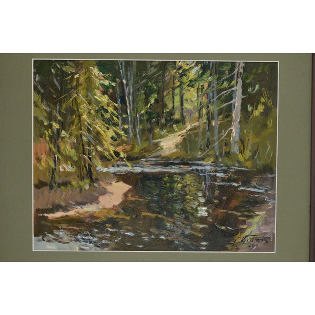 Edgars Vinters, River View, 1992, Oil Painting on Cardboard, in Good conditions. Designed 1990 to 1999 This piece has an...