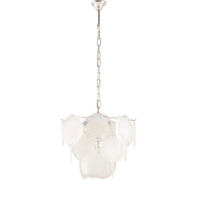 Vistosi Murano 18 Glass Disc Chandelier Fiocchi Di Neve, Italy, 1970s For Sale