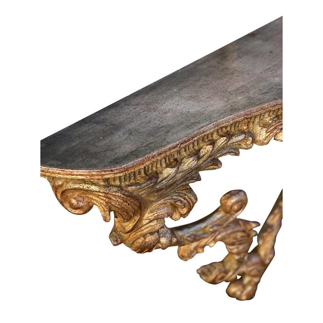 French Italian Carved Gilt Wood Wall Mount Console Table For Sale - Image 3 of 7