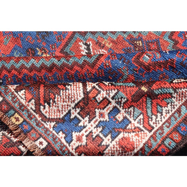 Antique Persian Shiraz Rug With Indigo Field and Diamond Medallions For Sale - Image 11 of 12