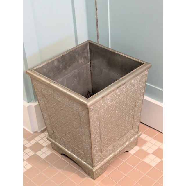 Late 20th Century Anglo Indian Silver Metal Repusse Planter Box Trash Can For Sale In Detroit - Image 6 of 10