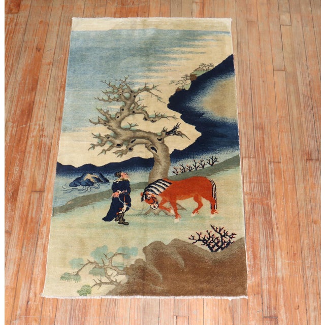 Sky Blue Early 20th Century Tibetan Pictorial Throw Rug - 2'5" x 5' For Sale - Image 8 of 8