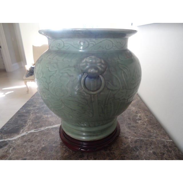 Early 20th Century 19th Century Celadon Jardiniere on Vintage Stand For Sale - Image 5 of 6