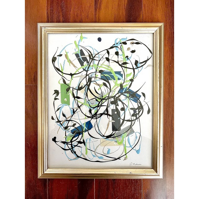 Black Framed Original Abstract Painting, Acrylic Mixed Media Art in Distressed Metallic Frame For Sale - Image 8 of 10