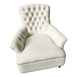 Armchair with Wooden Structure and White Fabric For Sale