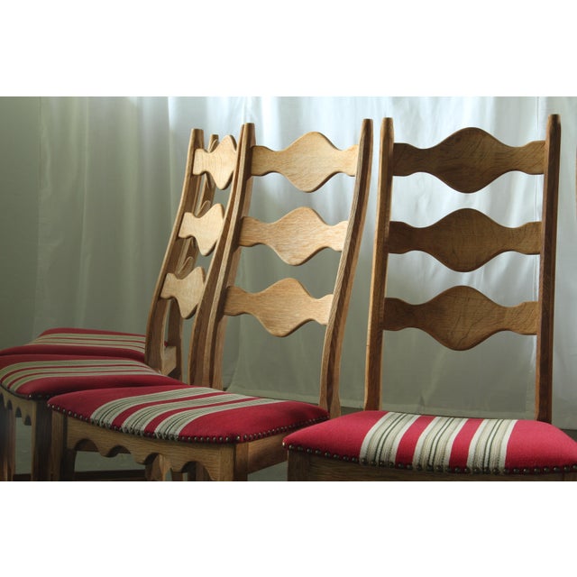 Brown Brutalist Danish Oak Ladderback Dining Chairs in the style of Kjærnulf, 1960s, Set of 6 For Sale - Image 8 of 18