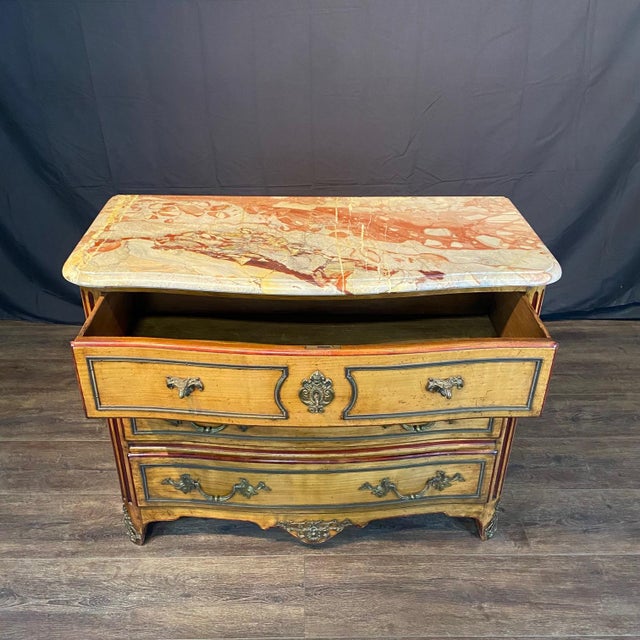 Antique French Provincial Louis XV Marble Top Three-Drawer Commode For Sale - Image 14 of 16