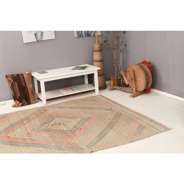 Mid 20th Century Faded Vintage Embroidered Kilim Rug For Sale In Los Angeles - Image 6 of 7