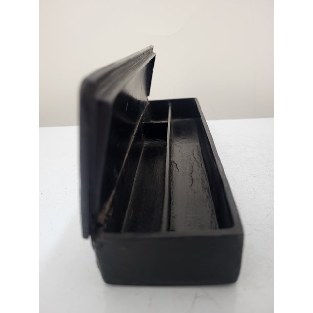 Paint Chinese Hand Painted Gold Wood Female Figural Lacquer Calligraphy Pencil Box For Sale - Image 7 of 11