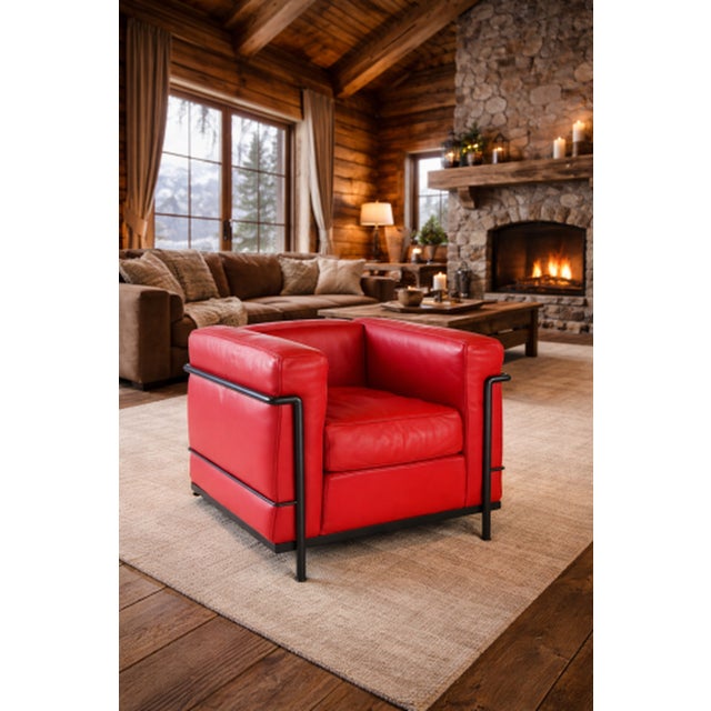 Modern Vintage LC2 Chair in Red Leather by Le Corbusier and Pierre Jeanneret, 1928 For Sale - Image 3 of 16