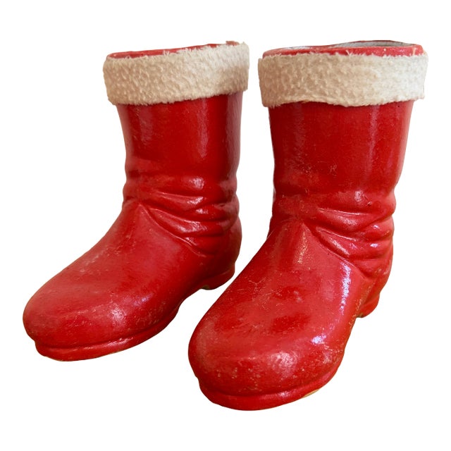 Vintage 1930s Pair of Santa Boot Candy Holders Made in Germany For Sale