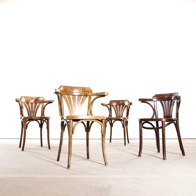 1950s Standard Fan Back Bistro Mixed Dining Armchairs - Set Of Six This listing is for what we call a ‘standard shape’ for...