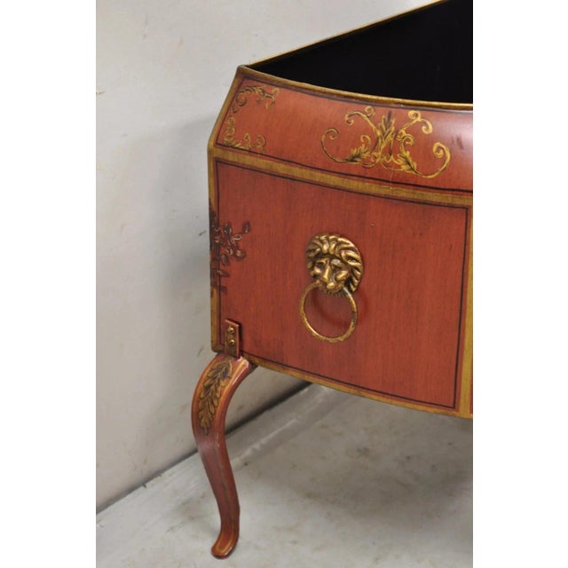Italian Red Tole Metal Chinoiserie Gilt Decorated Floor Jardiniere Planter Pot For Sale In Philadelphia - Image 6 of 11