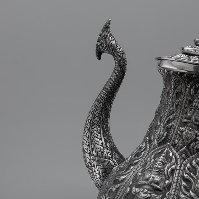 Thai Silver Tea Service on Tray, 1950s, Set of 6 For Sale - Image 18 of 18