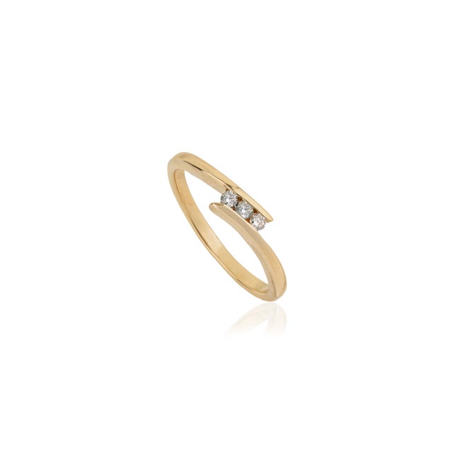 Minimalist Three Stone Natural Diamond Bypass Ring in 18k Yellow Gold Stackable Size 6.5 For Sale - Image 4 of 15
