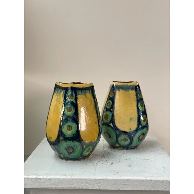 Vintage Green and Yellow Vases, Set of 2 For Sale - Image 10 of 13